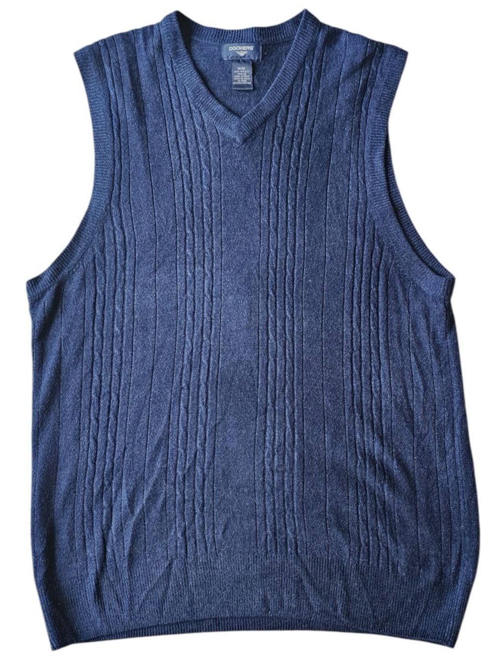 Dockers Cable Knit Sweater Vest Navy Blue V-Neck Men's Medium